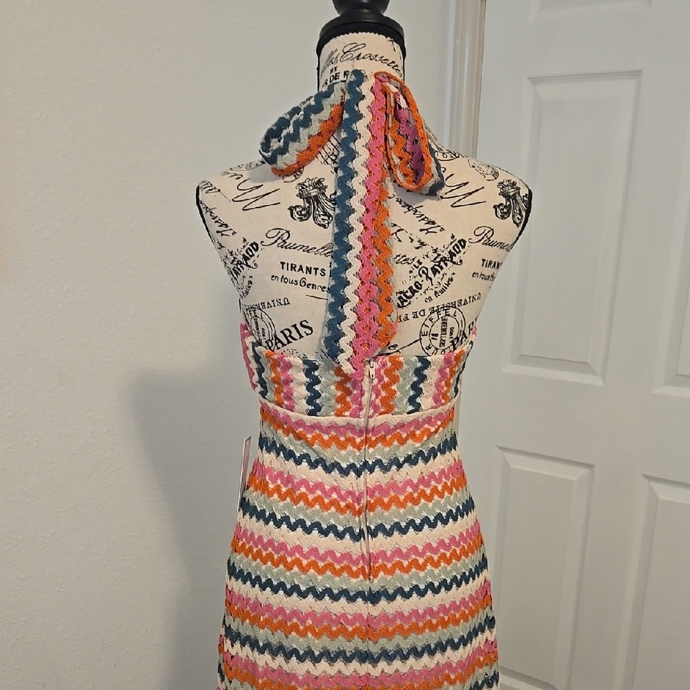 Multi Color Crochet Halter Midi Sundress - Picture 3 of 6